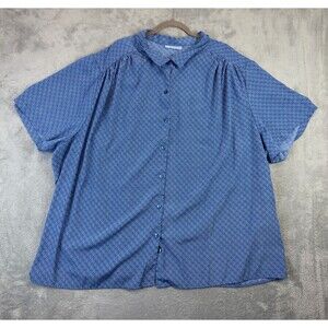 Only Necessities Shirt Womens 4X Blue Plus Size Button Up Short Sleeve Geometric